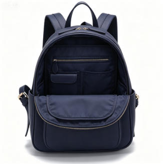 Navy Pebbled Faux Leather Women Backpack, Daily Mini Backpack with Gold Hardware Custom Logo OEM ODM