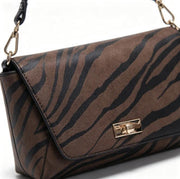 Brown Zebra Print Suede-Effect Mini Flap Crossbody Bag, Women Fashion Shoulder Bag with Adjustable Leather Strap, Bulk Supply for Established Fashion Brands