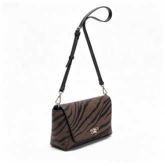 Brown Zebra Print Suede-Effect Mini Flap Crossbody Bag, Women Fashion Shoulder Bag with Adjustable Leather Strap, Bulk Supply for Established Fashion Brands