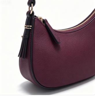 Burgundy Pebbled Faux Leather Women’s Hobo Mini Shoulder Bag, Adjustable Strap Underarm Crescent Bag, Bulk Supply for Established Fashion Brands & Department Stores