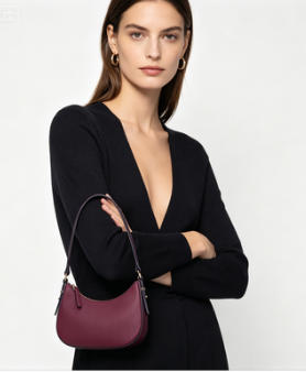 Burgundy Pebbled Faux Leather Women’s Hobo Mini Shoulder Bag, Adjustable Strap Underarm Crescent Bag, Bulk Supply for Established Fashion Brands & Department Stores
