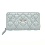 Light Grey Heart Quilted Faux Leather Long Zipper Wallet, Women Multi-Card Purse with Custom Metal Logo, Bulk Supply for Established Fashion Brands & Department Store Chains
