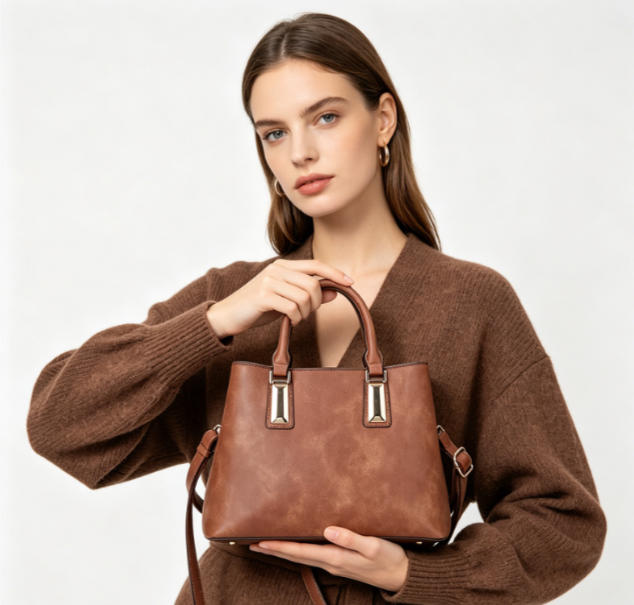 Classic Vintage Brown Washed Leather Multi-Wear Tote Bag, Spacious Commuter Top Handle Handbag for Office & Daily Use