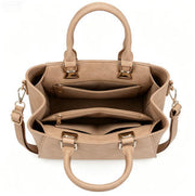 Minimalist Light Khaki Soft Leather Trapezoidal Tote Bag, Multi-Wear Daily Commuter Women’s Top Handle Handbag