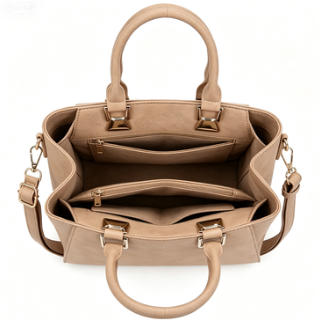 Minimalist Light Khaki Soft Leather Trapezoidal Tote Bag, Multi-Wear Daily Commuter Women’s Top Handle Handbag
