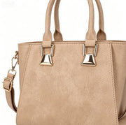 Minimalist Light Khaki Soft Leather Trapezoidal Tote Bag, Multi-Wear Daily Commuter Women’s Top Handle Handbag