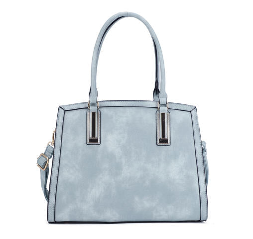 Light Blue Gradient Washed Faux Leather Structured Top Handle Tote Bag, Convertible Detachable Crossbody Shoulder Handbag, Mass Production Supply for Established Fashion Brands & Department Store Chains