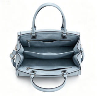 Light Blue Gradient Washed Faux Leather Structured Top Handle Tote Bag, Convertible Detachable Crossbody Shoulder Handbag, Mass Production Supply for Established Fashion Brands & Department Store Chains