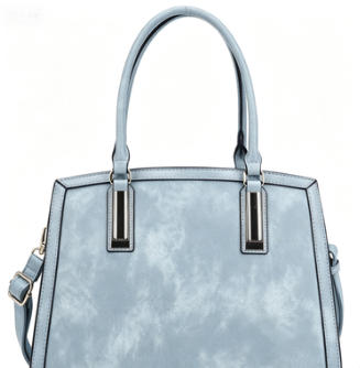 Light Blue Gradient Washed Faux Leather Structured Top Handle Tote Bag, Convertible Detachable Crossbody Shoulder Handbag, Mass Production Supply for Established Fashion Brands & Department Store Chains