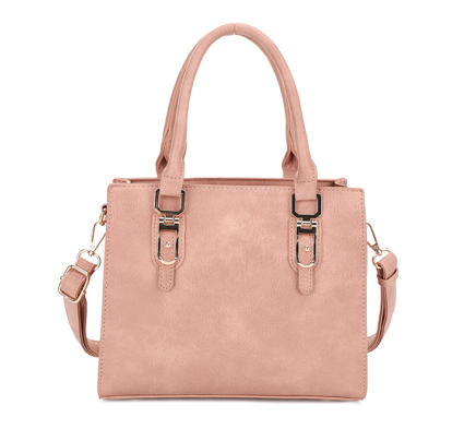 Dusty Pink Soft Washed Faux Leather Structured Top Handle Tote Bag, Adjustable Detachable Crossbody Satchel Handbag, Bulk Production Supply for Established Fashion Brands & Department Store Chains