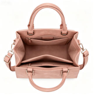 Dusty Pink Soft Washed Faux Leather Structured Top Handle Tote Bag, Adjustable Detachable Crossbody Satchel Handbag, Bulk Production Supply for Established Fashion Brands & Department Store Chains