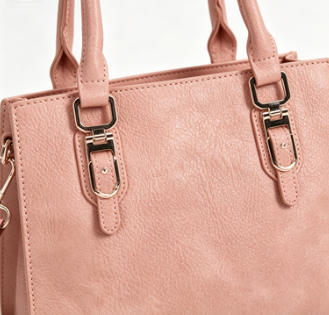 Dusty Pink Soft Washed Faux Leather Structured Top Handle Tote Bag, Adjustable Detachable Crossbody Satchel Handbag, Bulk Production Supply for Established Fashion Brands & Department Store Chains