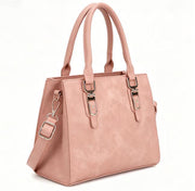 Dusty Pink Soft Washed Faux Leather Structured Top Handle Tote Bag, Adjustable Detachable Crossbody Satchel Handbag, Bulk Production Supply for Established Fashion Brands & Department Store Chains