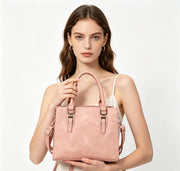 Dusty Pink Soft Washed Faux Leather Structured Top Handle Tote Bag, Adjustable Detachable Crossbody Satchel Handbag, Bulk Production Supply for Established Fashion Brands & Department Store Chains