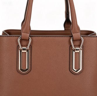 Brown Pebbled Faux Leather Top Handle Tote Bag, Detachable Crossbody Shoulder Handbag, Bulk Supply for Established Fashion Brands & Department Stores