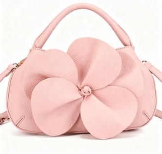 Blush Pink 3D Floral Pebbled Faux Leather Mini Top Handle Bag, Detachable Crossbody Ladies Party Handbag, Bulk Supply for Established Fashion Brands & Boutique Retail Chains
