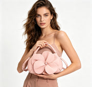 Blush Pink 3D Floral Pebbled Faux Leather Mini Top Handle Bag, Detachable Crossbody Ladies Party Handbag, Bulk Supply for Established Fashion Brands & Boutique Retail Chains