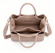 Khaki Pebbled Faux Leather Soft Tote Bag, Custom Metal Logo Detachable Crossbody Handbag, Bulk Supply for Established Fashion Brands & Mall Retail Chains