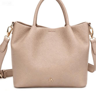 Khaki Pebbled Faux Leather Soft Tote Bag, Custom Metal Logo Detachable Crossbody Handbag, Bulk Supply for Established Fashion Brands & Mall Retail Chains