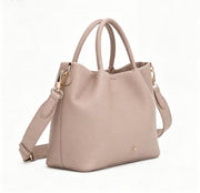 Khaki Pebbled Faux Leather Soft Tote Bag, Custom Metal Logo Detachable Crossbody Handbag, Bulk Supply for Established Fashion Brands & Mall Retail Chains