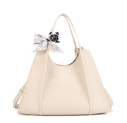 Cream Pebbled Faux Leather Large Hobo Tote Bag, Floral Silk Scarf Decor Convertible Crossbody Handbag, Bulk Supply for Established Fashion Brands & Department Stores