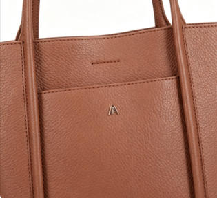 Brown Pebbled Faux Leather Large Work Tote Bag, Custom Metal Logo Office Shoulder Handbag, Bulk Wholesale for Established Fashion Brands & Mall Retail Chains