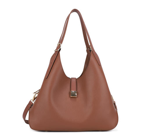 Brown Pebbled Faux Leather Hobo Tote Bag, Adjustable Shoulder Strap Convertible Crossbody Handbag, Bulk Supply for Established Fashion Brands & Department Stores