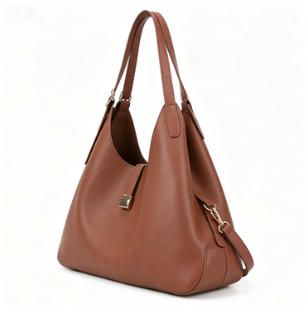 Brown Pebbled Faux Leather Hobo Tote Bag, Adjustable Shoulder Strap Convertible Crossbody Handbag, Bulk Supply for Established Fashion Brands & Department Stores