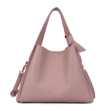 Dusty Pink Pebbled Faux Leather Hobo Tote Bag, Knotted Handle Detail Convertible Crossbody Handbag, Bulk Supply for Established Fashion Brands & Mall Retailers