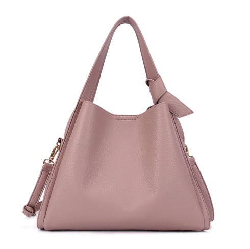 Dusty Pink Pebbled Faux Leather Hobo Tote Bag, Knotted Handle Detail Convertible Crossbody Handbag, Bulk Supply for Established Fashion Brands & Mall Retailers