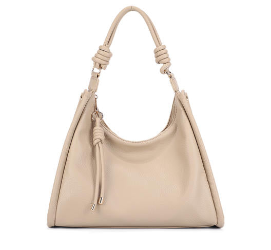 Beige Pebbled Faux Leather Knotted Strap Hobo Tote Bag, Detachable Crossbody Ladies Shoulder Bag, Bulk Supply for Established Fashion Brands & Mall Retail Chains