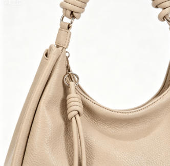 Beige Pebbled Faux Leather Knotted Strap Hobo Tote Bag, Detachable Crossbody Ladies Shoulder Bag, Bulk Supply for Established Fashion Brands & Mall Retail Chains