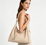 Beige Pebbled Faux Leather Knotted Strap Hobo Tote Bag, Detachable Crossbody Ladies Shoulder Bag, Bulk Supply for Established Fashion Brands & Mall Retail Chains