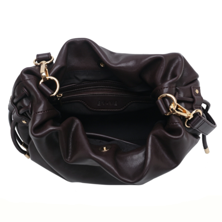 Wholesale Women Soft Ruched Genuine Leather HandBag Custom Brand Logo Drawstring Shoulder Hobo Handbag Factory OEM